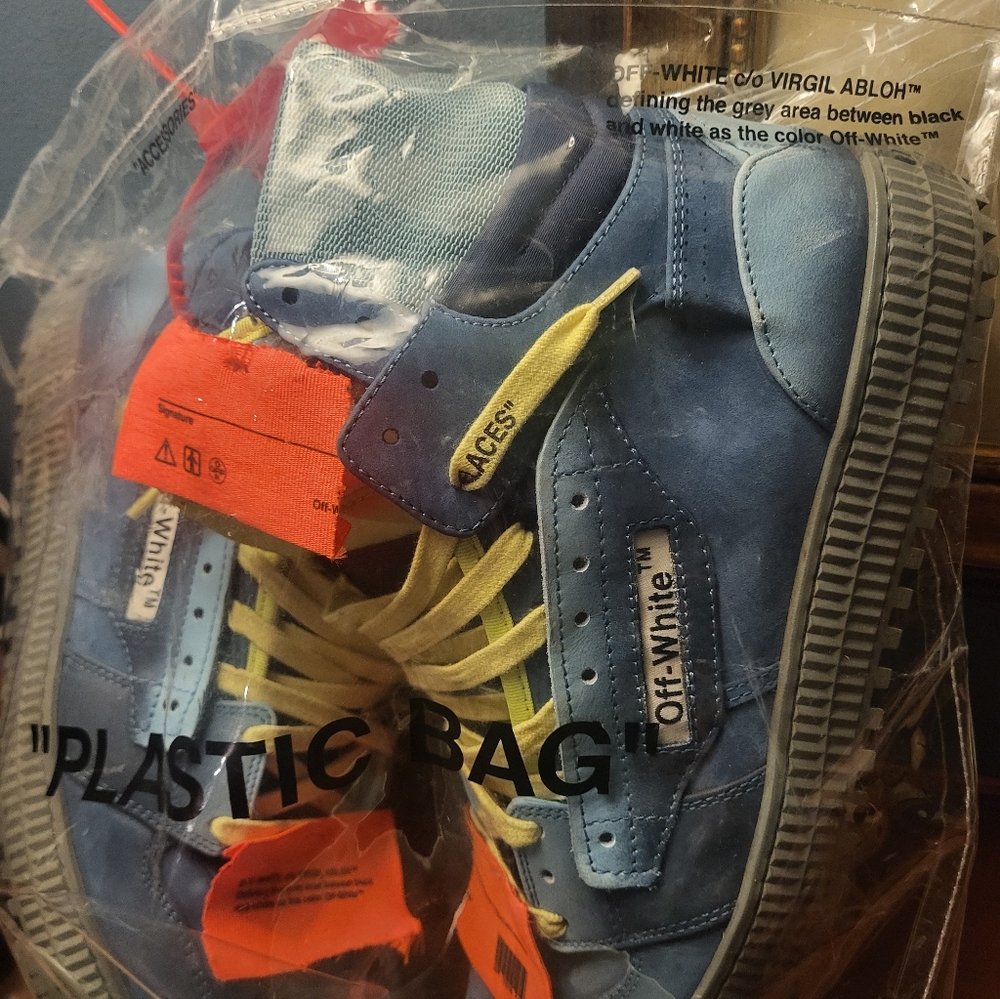 Off-White Blue Sneakers with Yellow Accents